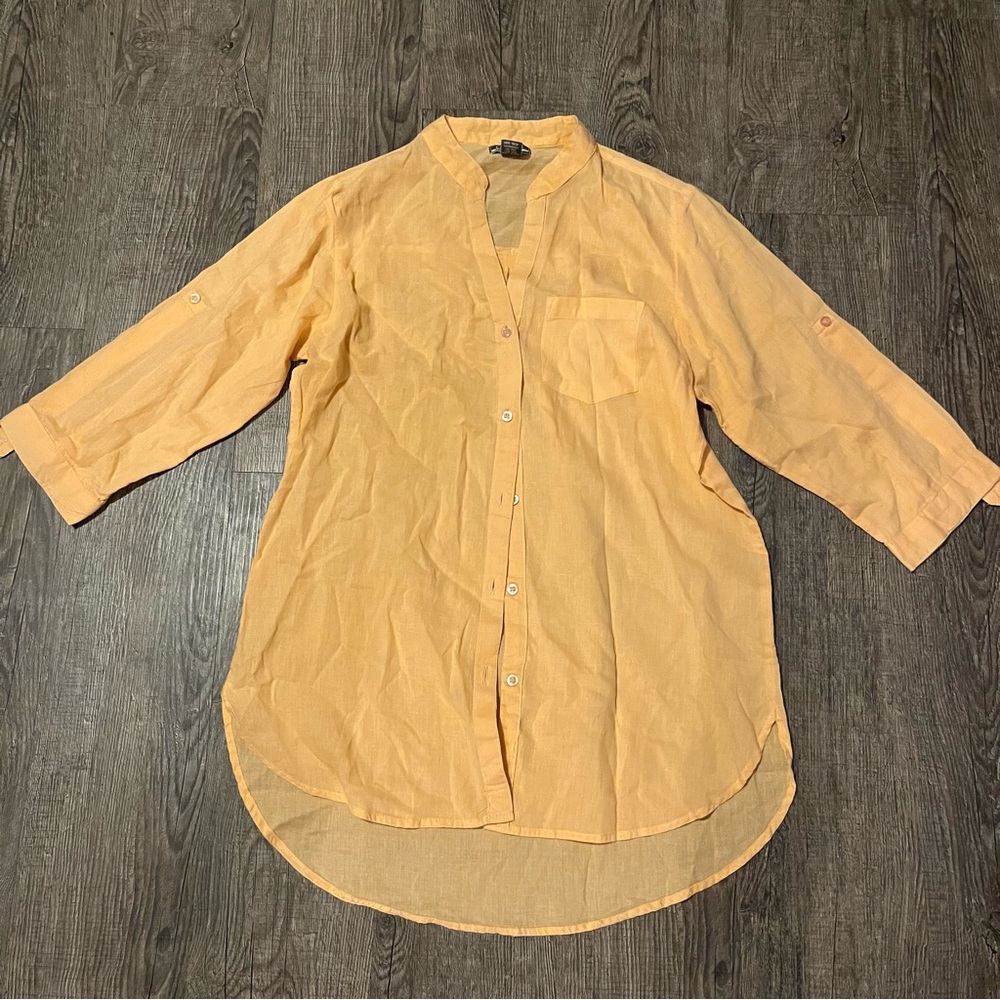 Sheer Light Orange Button Down Shirt